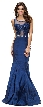 Lace Accent Sheer Mesh Top Flared Long Prom Dress — in an alternative image