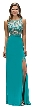 Boat Neck Jewel Mesh Top Long Formal Prom Dress — in Teal