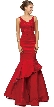 V-neck Lace Bodice Layered Skirt Formal Long Prom Dress — in Red
