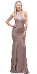 Jeweled Collar Cut Out Back Long Jersey Prom Dress — in Mocha