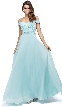 Cold Shoulder Beaded Waist Long Bridesmaid Prom Dress — in Aqua