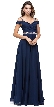 Cold Shoulder Beaded Waist Long Bridesmaid Prom Dress — in Navy