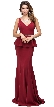 Deep V-Neck Peplum Bodice Long Formal Prom Dress — in Burgundy