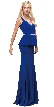 Deep V-Neck Peplum Bodice Long Formal Prom Dress — in Royal Blue