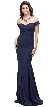 Mock Off-the-shoulder Bejeweled Neck Long Prom Dress — in Navy