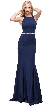 Scoop Neck Bejeweled Waist Racerback Long Prom Dress — in Navy
