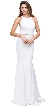 Scoop Neck Bejeweled Waist Racerback Long Prom Dress — in Off White