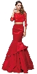 Floral Mesh Crop Top Mermaid Skirt Two Piece Prom Dress — in Red
