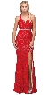 Deep V-Neck Rhinestones Waist Lace Long Prom Dress — in Red