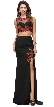 Floral Applique Mesh Top Two Piece Long Prom Dress — in Black/Red