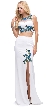 Floral Applique Mesh Top Two Piece Long Prom Dress — in White