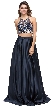 Beaded Racer Back Top Satin Long Prom Two-piece Dress