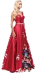 V-Neck Floral Print Rhinestones Waist A-line Long Prom Dress