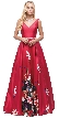 V-Neck Floral Print Rhinestones Waist A-line Long Prom Dress — in an alternative image