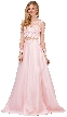 Long Sleeve Lace Top Satin Skirt Two Piece Prom Dress — in Blush