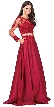 Long Sleeve Lace Top Satin Skirt Two Piece Prom Dress