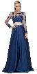 Long Sleeve Lace Top Satin Skirt Two Piece Prom Dress — in Navy