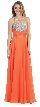 Rhinestones Mesh Bust Long Prom Pageant Dress — in Orange