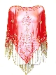 Broad V-Neck Beaded Mesh Poncho with Fringes — in Red