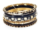 Set of 7 Piece Black/Ivory Colored Bangle Bracelets