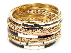 Set of 14 Gold Accented Black/Ivory Bangle Bracelets