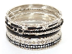 Set of 11 Black/Silver Accented Bangle Bracelets