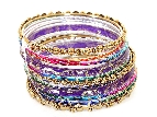 Set of 11 Purple/Gold Bangles Bracelets