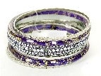 Set of 7 Purple/Silver Bangles Bracelets