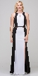 High Neck Color Block Mesh Insert Long Formal Evening Dress