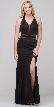 Halter Neck Mesh Panels Front Slit Long Formal Prom Dress — in Black