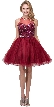 High Neck Bejeweled Bodice Mesh Short Homecoming Dress — in Burgundy