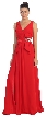 V-Neck Pleated Bow Accent Long Formal Prom Dress