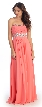 Strapless Beaded Waist Empire Cut Long Formal Dress  — in Coral
