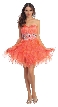 Strapless Rhinestone Waist Ruffled Short Party Prom Dress — in Coral