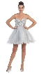 Strapless Floral Beaded Bust Short Tulle Party Dress — in Silver