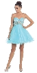 Strapless Floral Beaded Bust Short Tulle Party Dress — in Turquoise