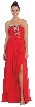 Strapless Ruffled Overlay Beaded Long Formal Evening Dress — in Red