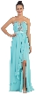 Strapless Ruffled Overlay Beaded Long Formal Evening Dress — in Teal Blue