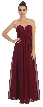 V-Neck Mesh Shoulders Shirred Bust Long Bridesmaid Dress — in Burgundy