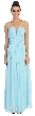 V-Neck Mesh Shoulders Shirred Bust Long Bridesmaid Dress — in Light Blue