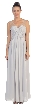 V-Neck Mesh Shoulders Shirred Bust Long Bridesmaid Dress — in Silver