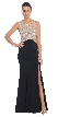 Rhinestones Mesh Top Flared Skirt Long Prom Dress — in Black