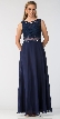Mock Two Piece Lace Bodice Floor Length Prom Dress — in Navy