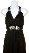 Broad Strapped  Halter Top Evening Dress — in Black closeup