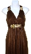 Broad Strapped  Halter Top Evening Dress — in Brown Closeup