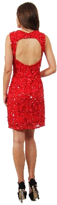 Sultry Red Sequin Mini Dress with Open Back and Cutouts — back view