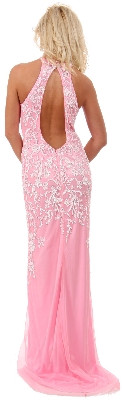 Halter Neck Keyhole Back Sequined Long Formal Gown — back view