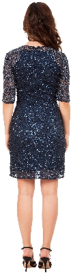 Adorned Sheath Dress with Illusion Sleeves — back view