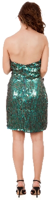 Exquisite Emerald Sequin Strapless Cocktail Mini Dress — back view