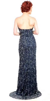 Strapless Floral Beads & Sequins Long Formal Prom Dress — back view